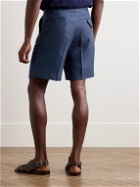 Ralph Lauren Purple label - Straight-Leg Pleated Herringbone Linen and Silk-Blend Shorts - Blue