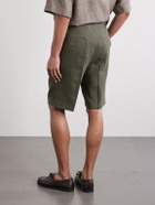 De Petrillo - Straight-Leg Pleated Linen Shorts - Green