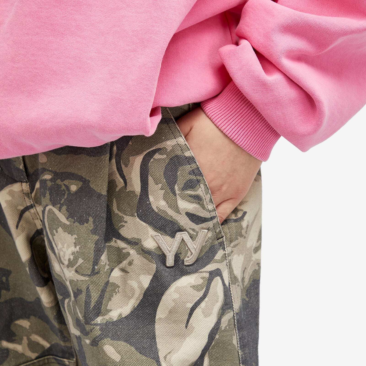 OPEN YY Women's Camo Cargo Midi Shorts in Khaki OPEN YY