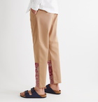 Barena - Tapered Floral Jacquard-Panelled Cotton-Twill Trousers - Neutrals