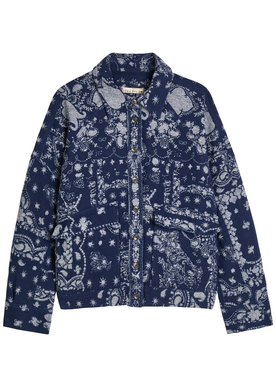 Free People Bandana-jacquard Cotton Overshirt Indigo