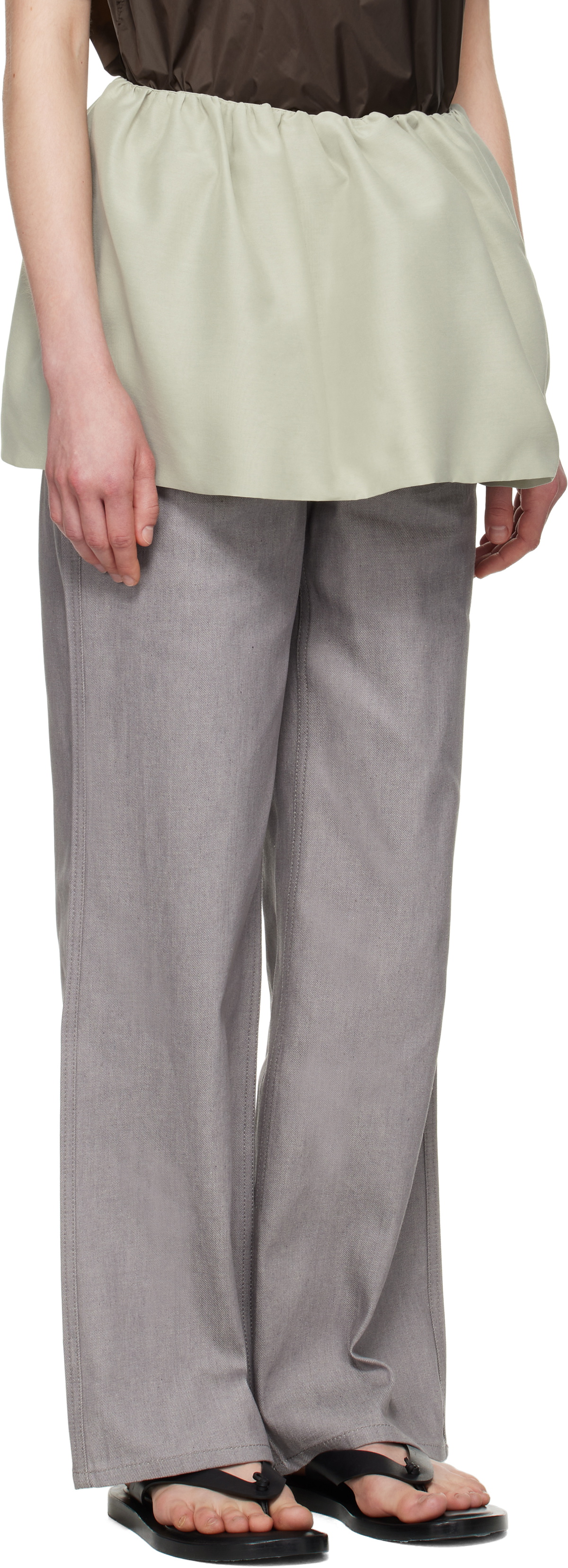AMOMENTO Beige Shirring Organza Belt Miniskirt