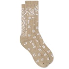 Rhude Men's Bandana Jaquard Sock in Khaki/White