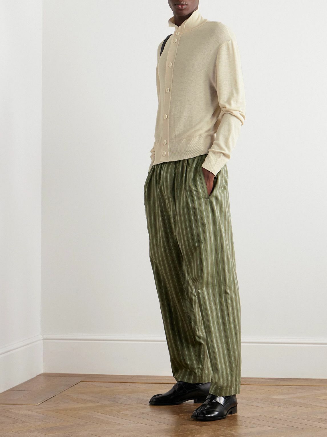 Lemaire - Straight-Leg Striped Silk Trousers - Green Lemaire