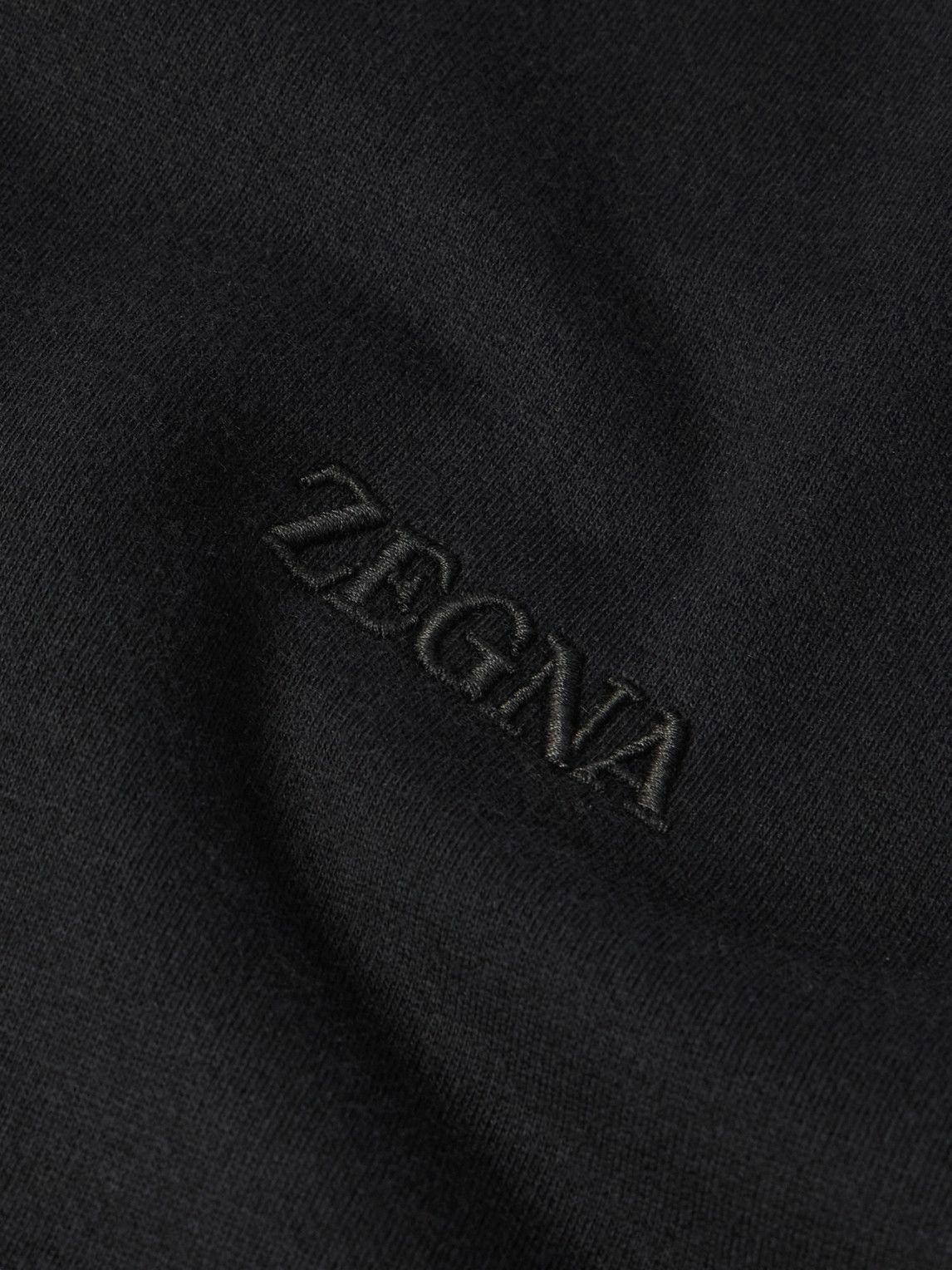 Zegna - Logo-Embroidered Cotton-Blend Jersey Hoodie - Black