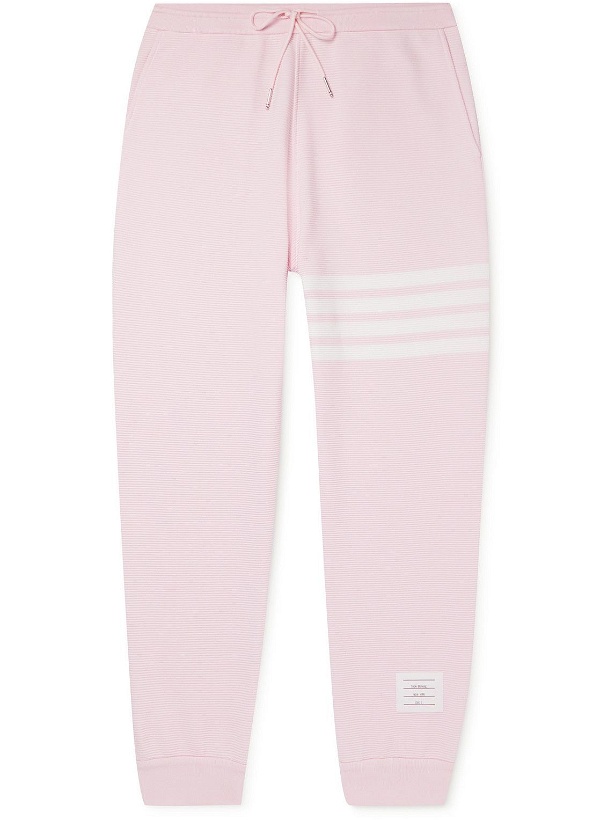 Photo: Thom Browne - Tapered Striped Ribbed Cotton-Jersey Sweatpants - Pink