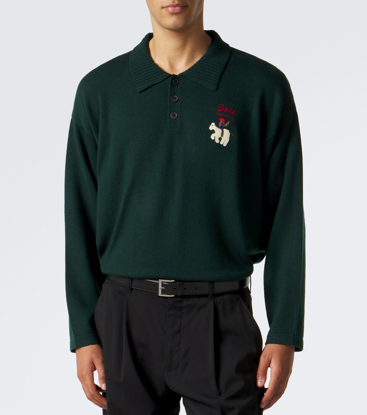 Bode Patch-appliqué wool polo sweater