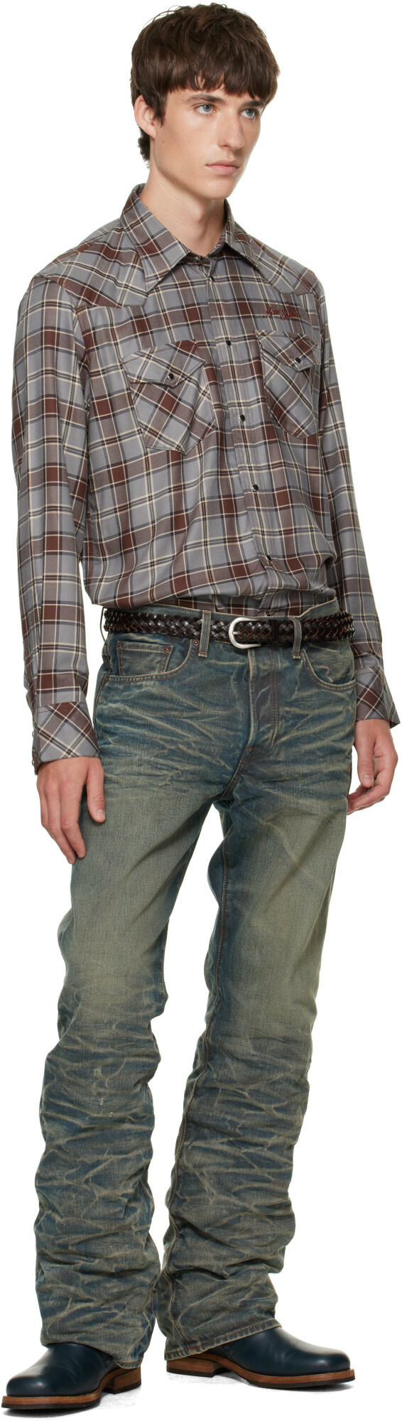Acne Studios Gray Flannel Check Button-Up Shirt