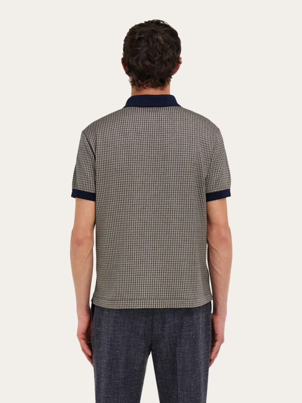 Ferragamo Mens Short sleeve micro check polo in Blue