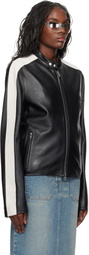 Courrèges Black Contrast Biker Leather Jacket