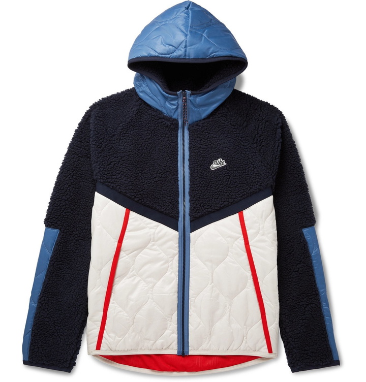 Photo: Nike - NSW Panelled Fleece and Quilted Shell Hooded Jacket - Blue