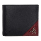 Prada Black and Red Saffiano Logo Wallet