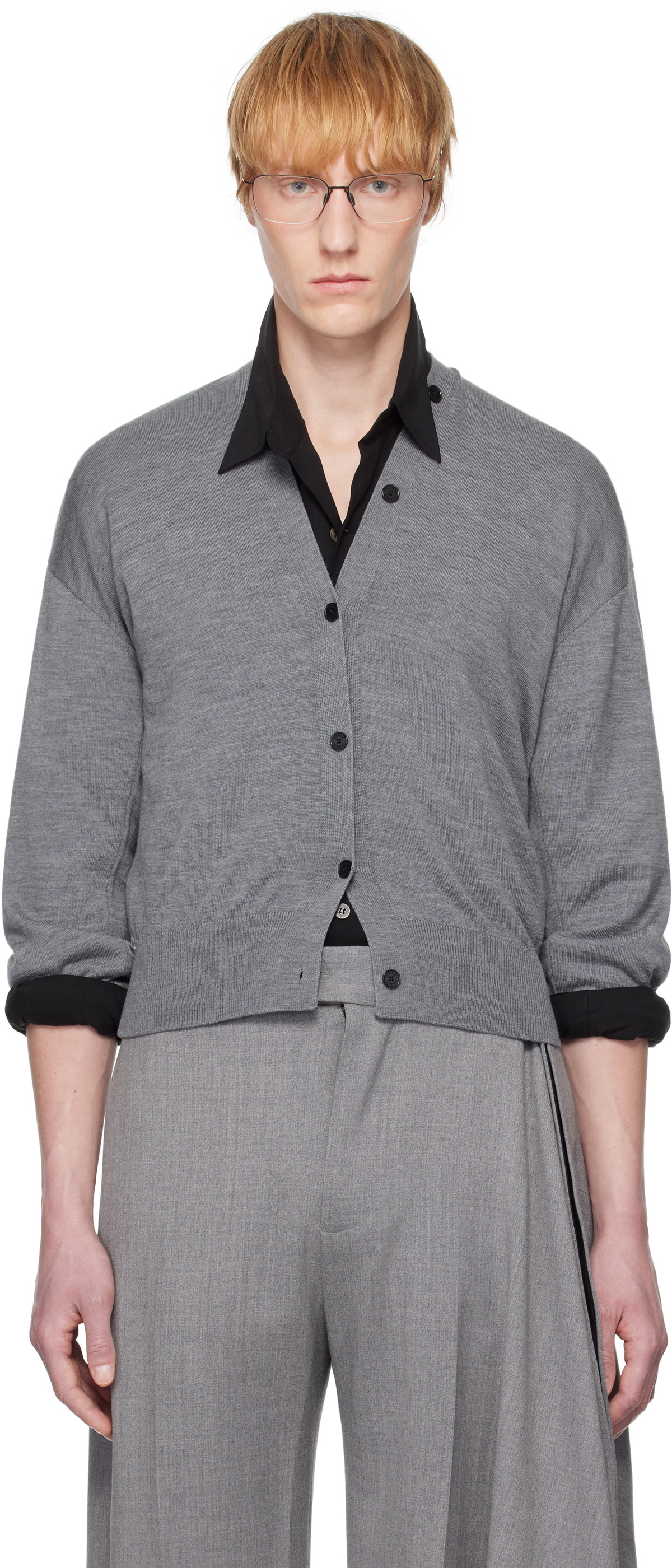 ALAINPAUL Gray Knit Basculé Cardigan