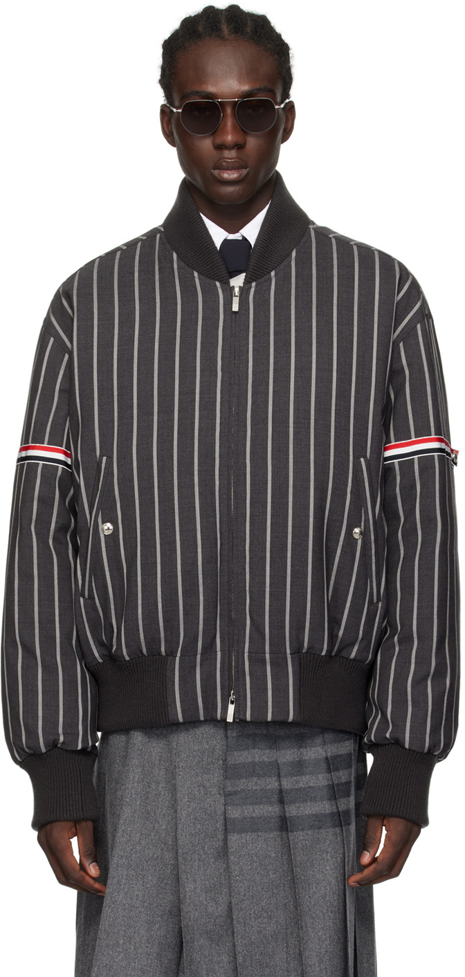 Thom Browne Gray Stripe Down Jacket Thom Browne