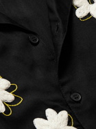 NOMA t.d. - Convertible-Collar Embroidered Satin Shirt - Black