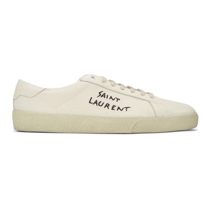 Photo: Saint Laurent White Damaged Canvas Court Classic SL06 Sneakers