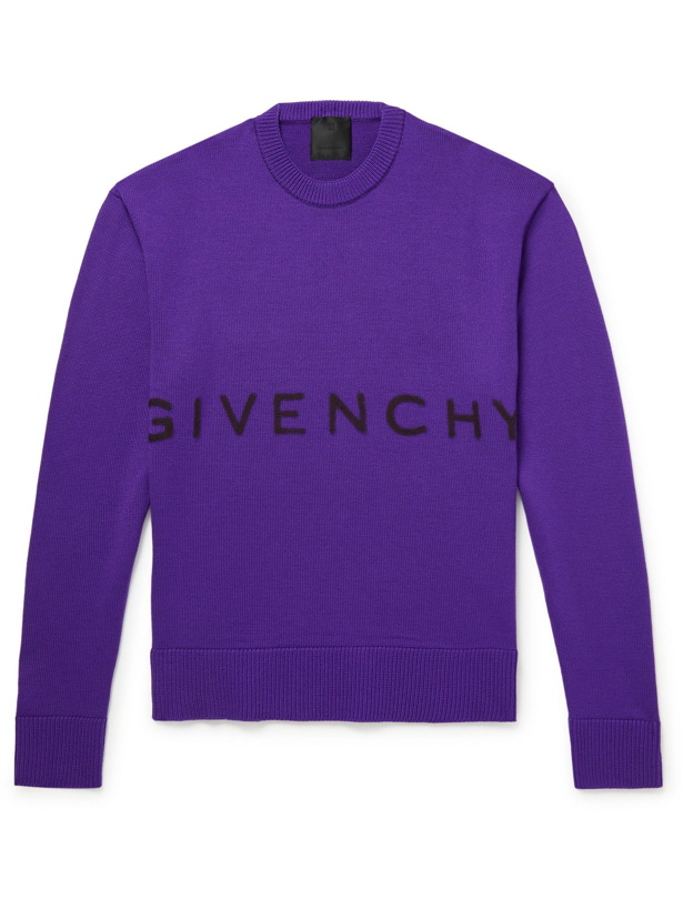 Photo: Givenchy - Logo-Flocked Wool Sweater - Purple
