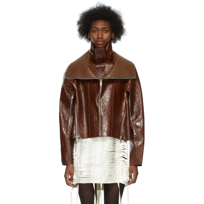 Givenchy Brown Croc Leather Cropped Windbreaker Jacket Givenchy