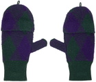 Burberry Green & Purple Argyle Wool Mittens