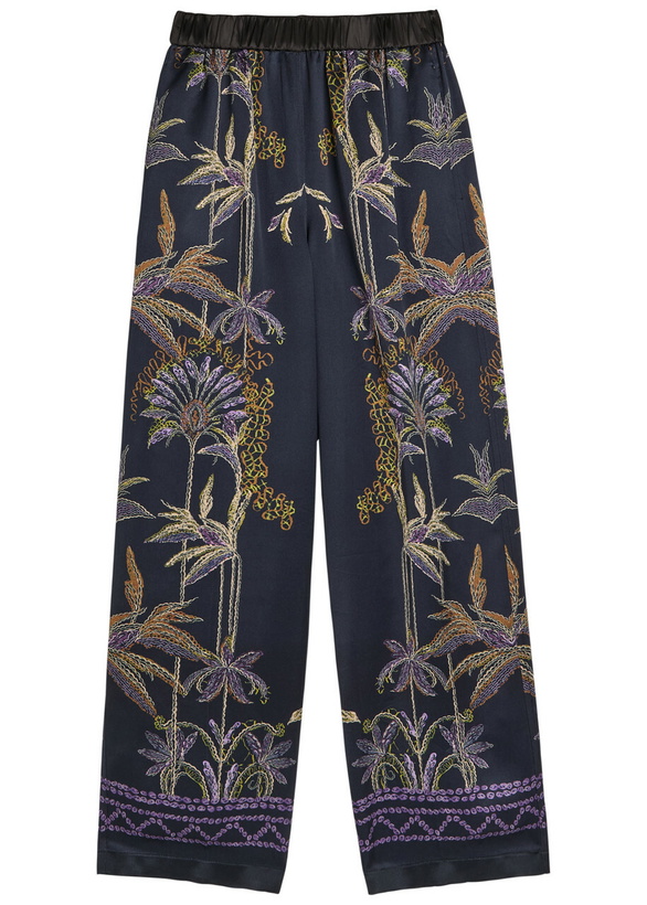 Photo: Forte_forte Floral-print Straight-leg Satin Trousers Navy
