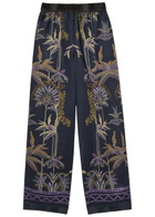 Forte_forte Floral-print Straight-leg Satin Trousers Navy