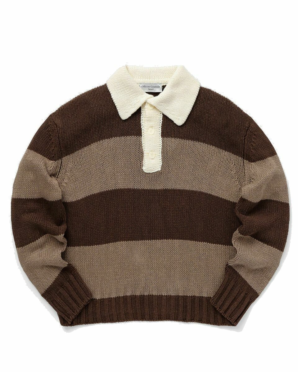 Photo: Officine Générale Maxime Rugby Polo Itl Linen Vi Brown - Mens - Pullovers