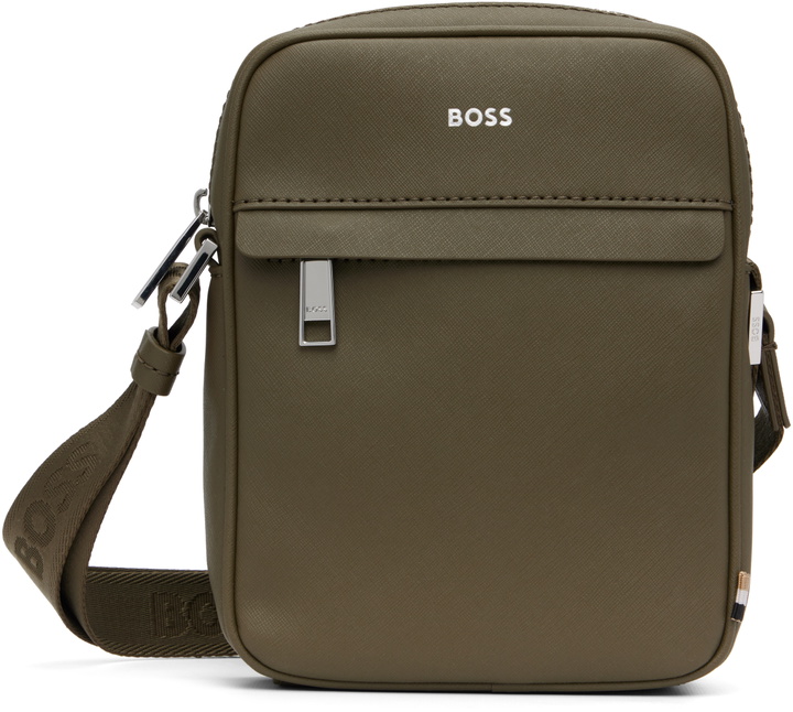 Photo: BOSS Khaki Signature Stripe Logo Detail Reporter Bag