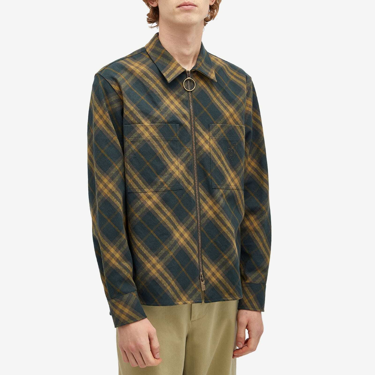 BURBERRY ジップアップシャツ Burberry Men's Check Zip Overshirt in Root Ip Check Burberry