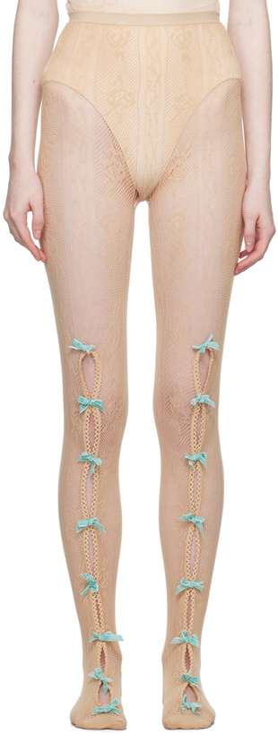 Photo: Nodress Beige Bowknot Fishnet Tights