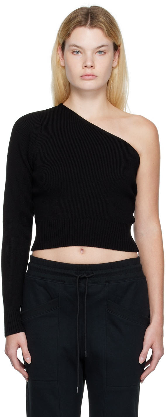 Photo: DRAE Black Asymmetric-Sleeve Sweater