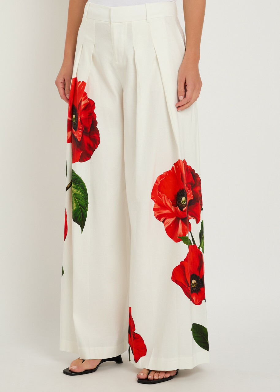 Alice + Olivia Blaire Floral-print Pleated Wide-leg Trousers White And Red