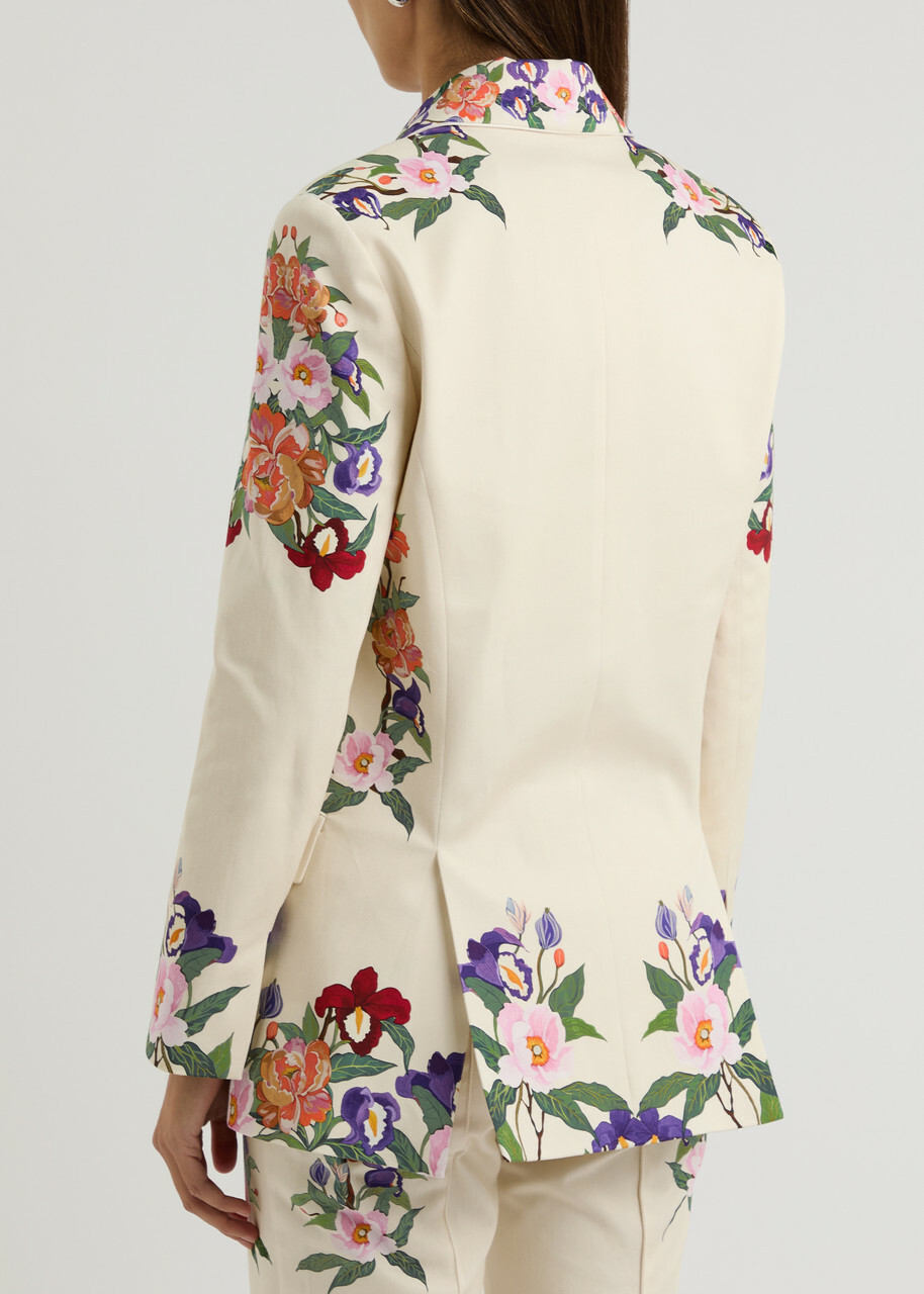 Borgo DE Nor Quinn Floral-print Stretch-cotton Blazer Cream