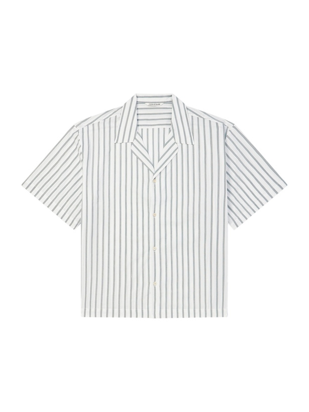 Photo: A Kind Of Guise - Samata Camp-Collar Striped Cotton, Silk and Linen-Blend Shirt - Green