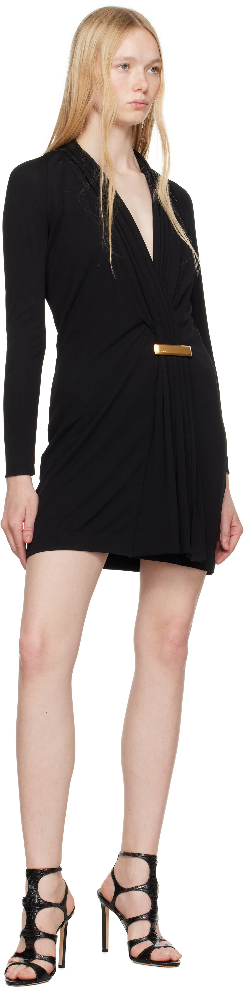 TOM FORD Black V-Neck Long Sleeve Cocktail Minidress