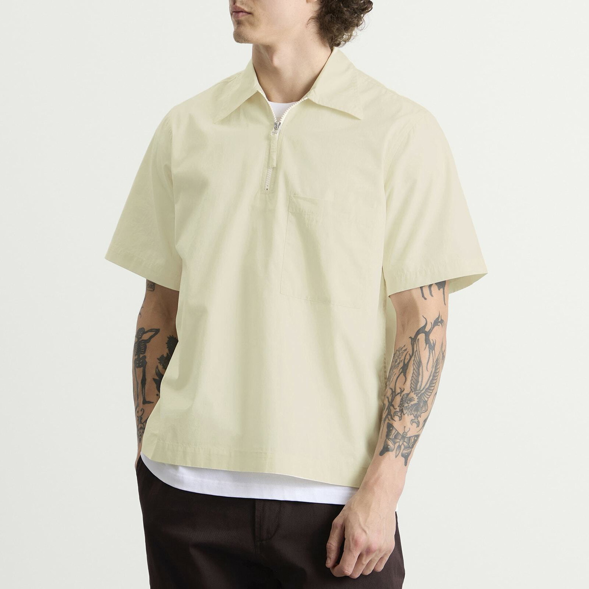 Universal Works Men's Broadcloth Ewan Shirt in Ecru