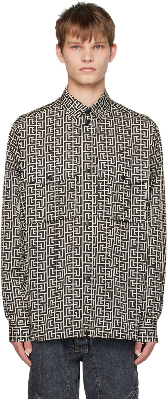 Photo: Balmain Black & Beige Monogram Shirt