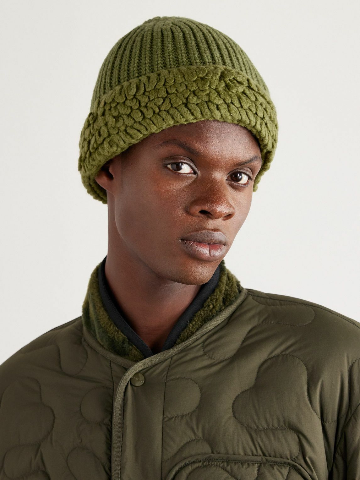 MONCLER オリーブグリーン トレーナー　12歳用 Moncler Genius - Salehe Bembury Fringed Ribbed Wool Beanie Moncler