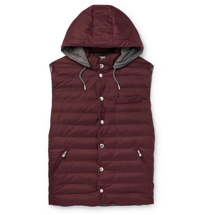 Photo: Brunello Cucinelli - Quilted Nylon Hooded Gilet - Burgundy