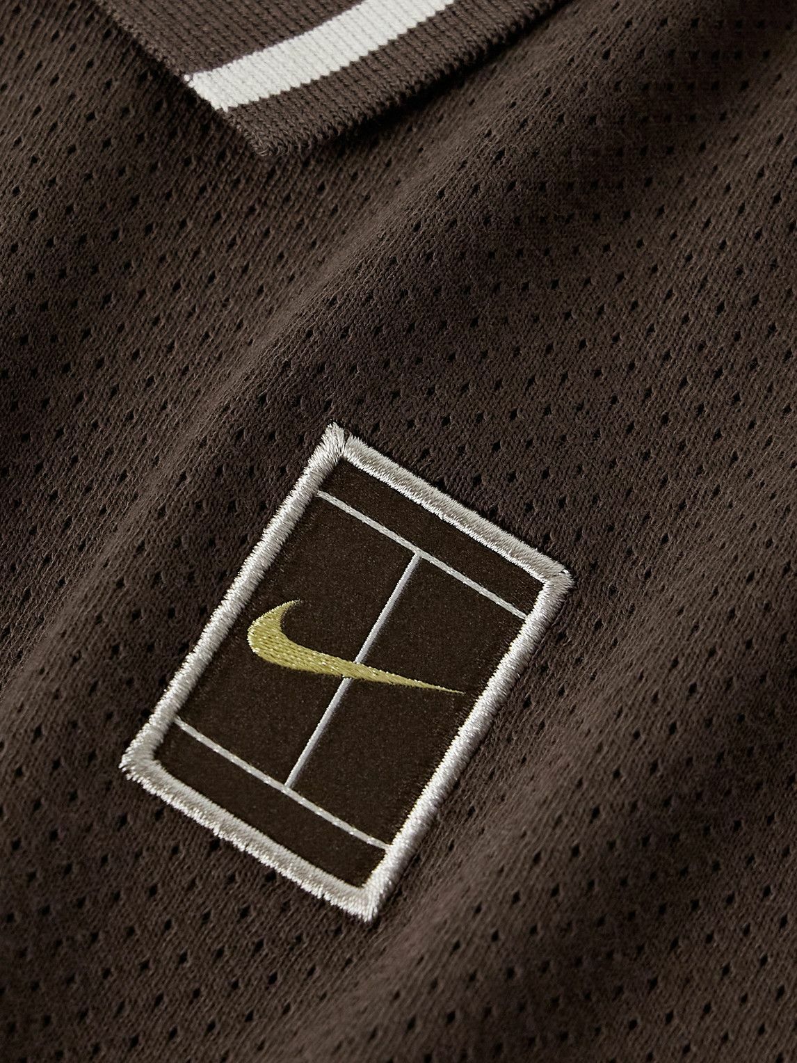Nike Tennis - NikeCourt Heritage Logo-Appliquéd Cotton-Blend Mesh Polo Shirt - Brown