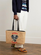 KENZO - Large Embroidered Leather-Trimmed Raffia Tote Bag