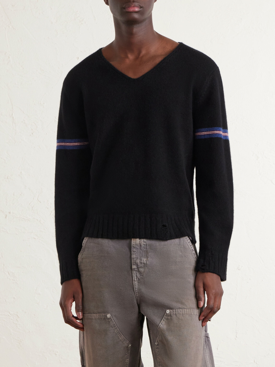 Enfants Riches Déprimés - Distressed Striped Cashmere Sweater - Black