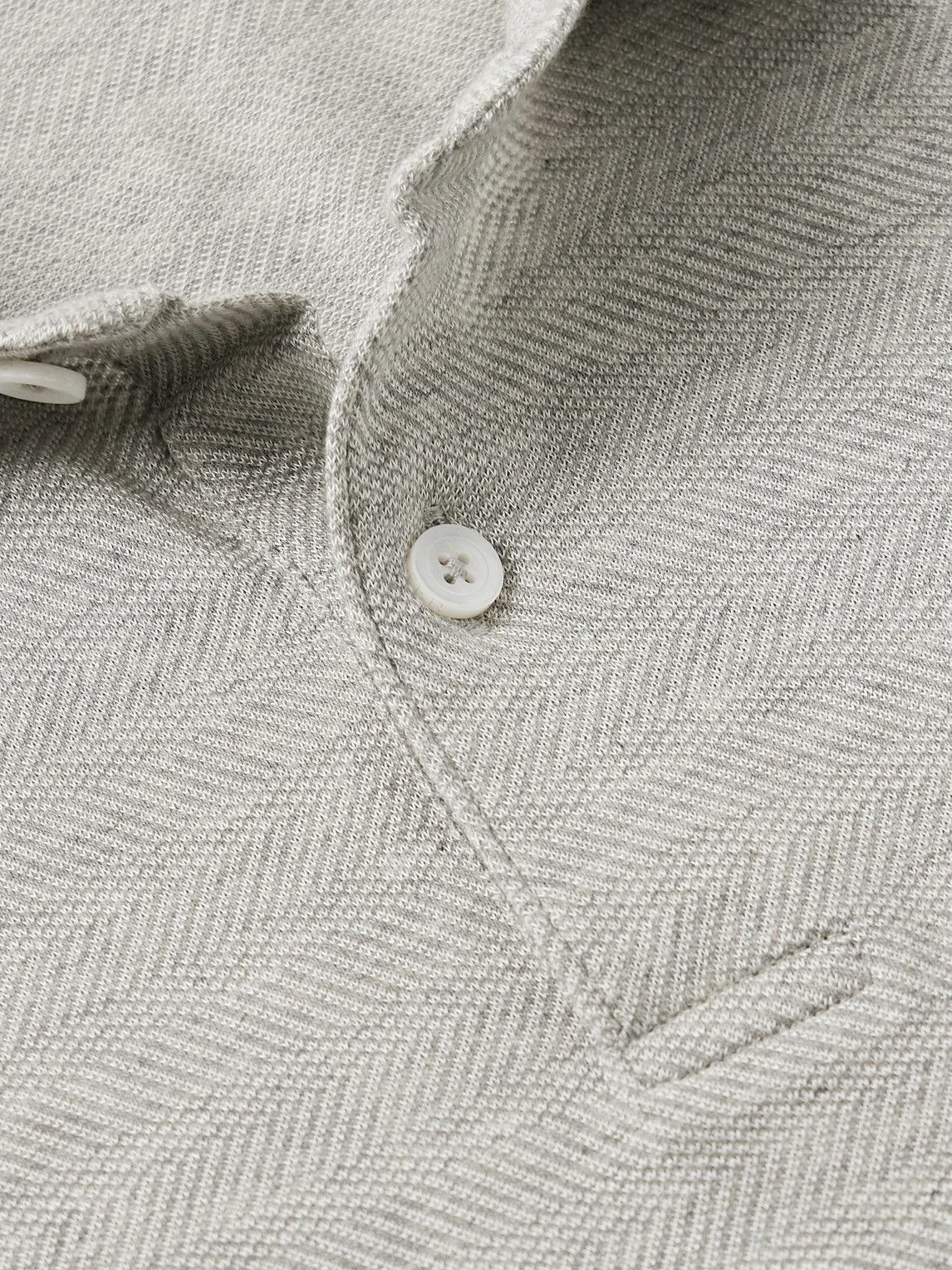 Peter Millar - Harris Herringbone Stretch-Cotton and Modal-Blend Polo Shirt - Gray