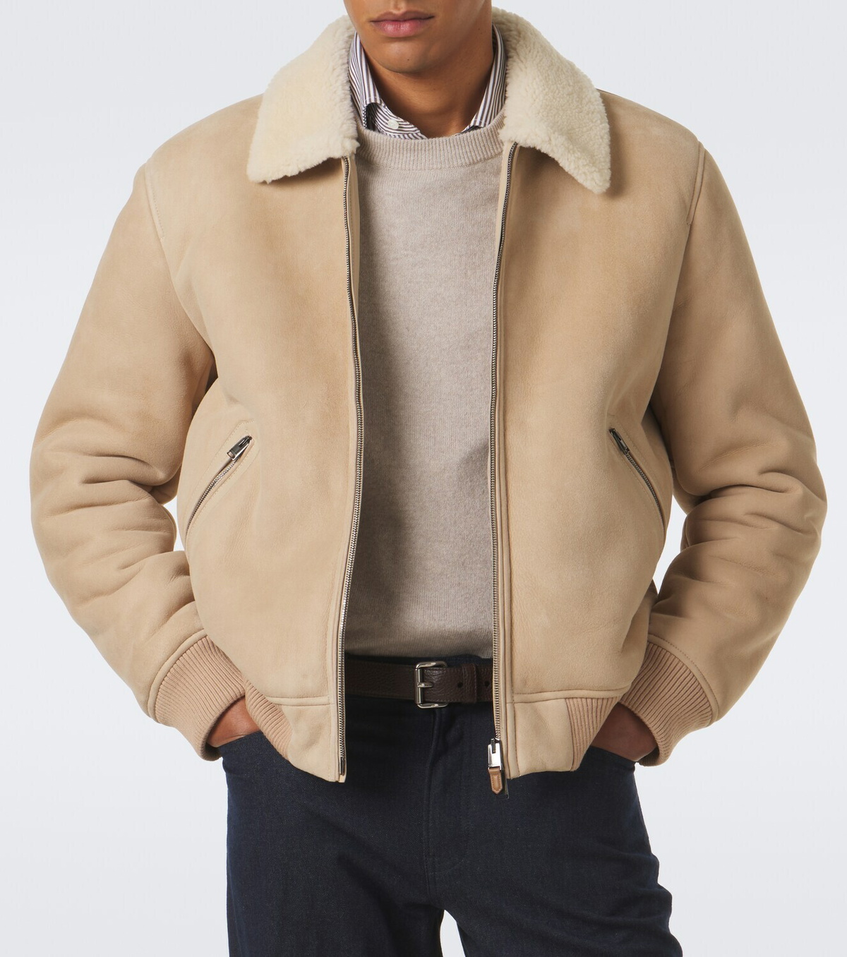 Canali Shearling-trimmed suede blouson jacket