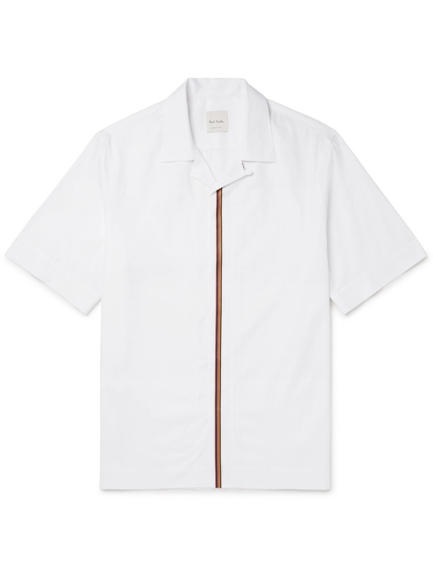 Photo: PAUL SMITH - Camp-Collar Stripe-Trimmed Cotton-Poplin Shirt - White - XS