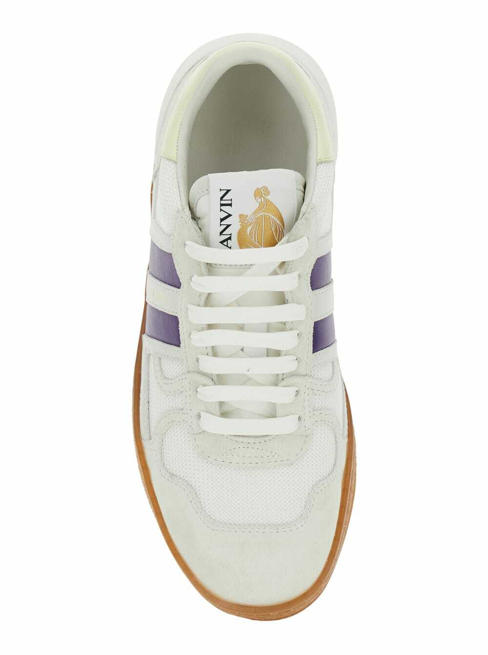 Lanvin clay White Sneaker With Mesh Inserts And Side Striped Detail In Leather Unisex