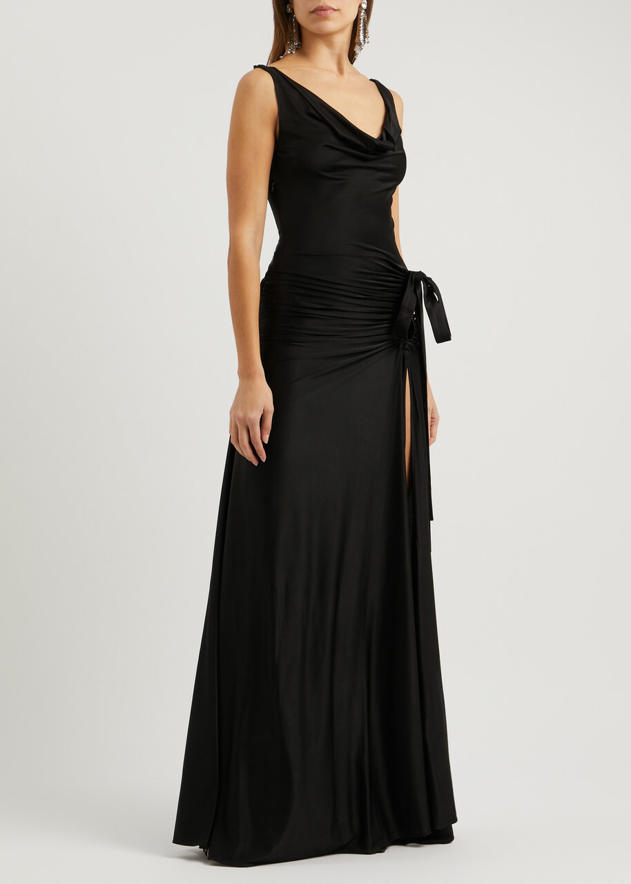 Rabanne Draped Stretch-jersey Gown Black Paco Rabanne
