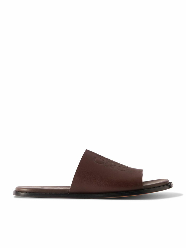 Photo: LOEWE - Paula's Ibiza Logo-Debossed Leather Slides - Burgundy