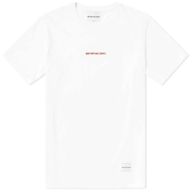 Photo: MKI Men's Embroidered Logo T-Shirt in White/Red