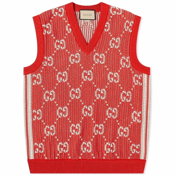 Photo: Gucci Men's GG All Over Knit Vest in Red/Ivory