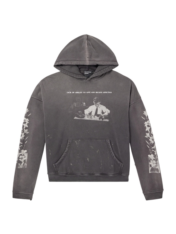 Photo: Enfants Riches Déprimés - Head Against The Bars Distressed Printed Cotton-Jersey Hoodie - Gray